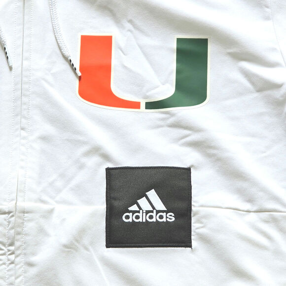 Adidas Men’s Miami Hurricane's Full Zip Hoodie 88% Polyester White, Size XL - Picture 2 of 9